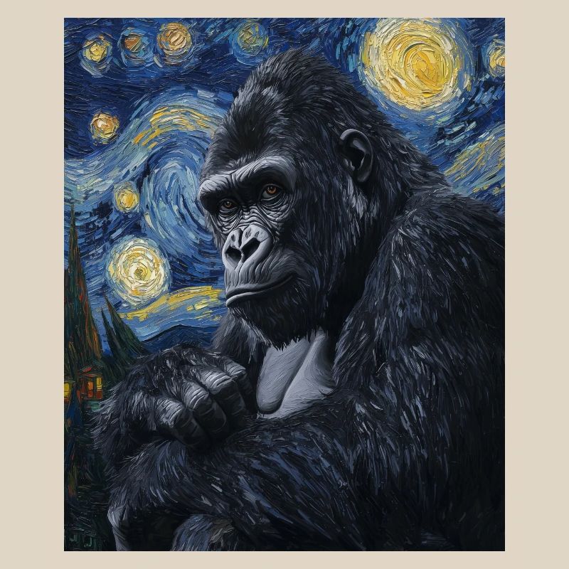 Gorilla Gorillas Monkey Van Gogh Style Starry Night