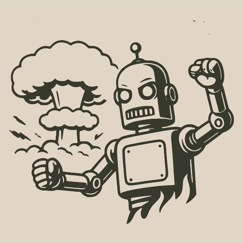 Robot rétro devant un nuage d’explosion