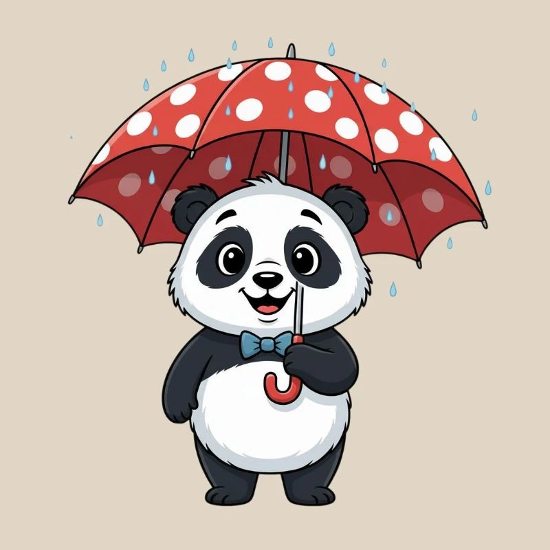Panda with red rain tower