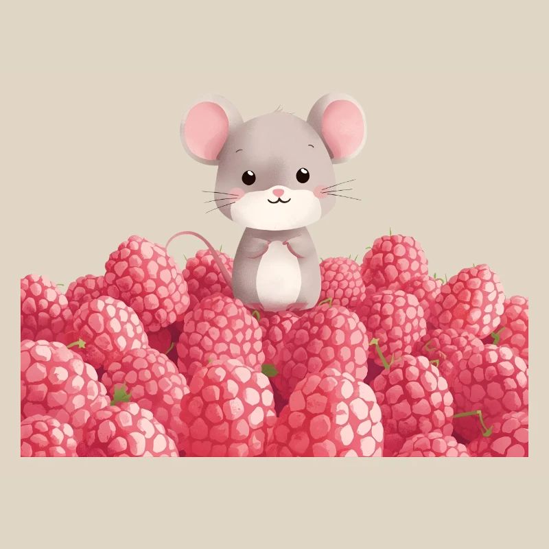 Cute mouse in raspberry field children's design
