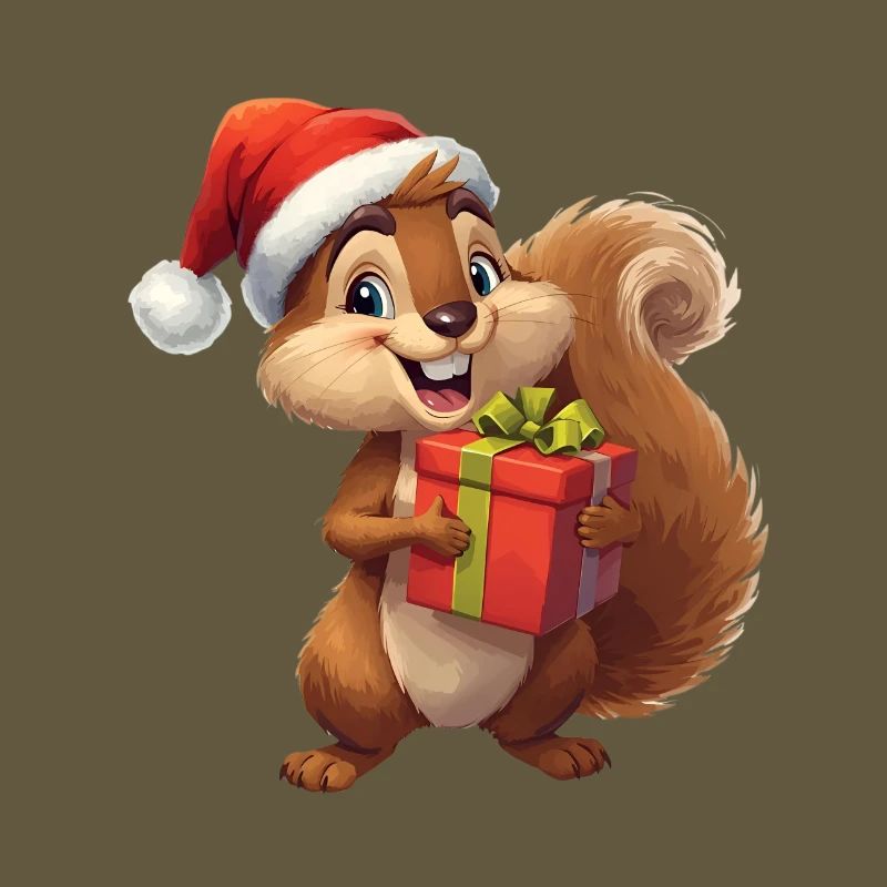 Weihnachts-Eichhörnchen mit Geschenk