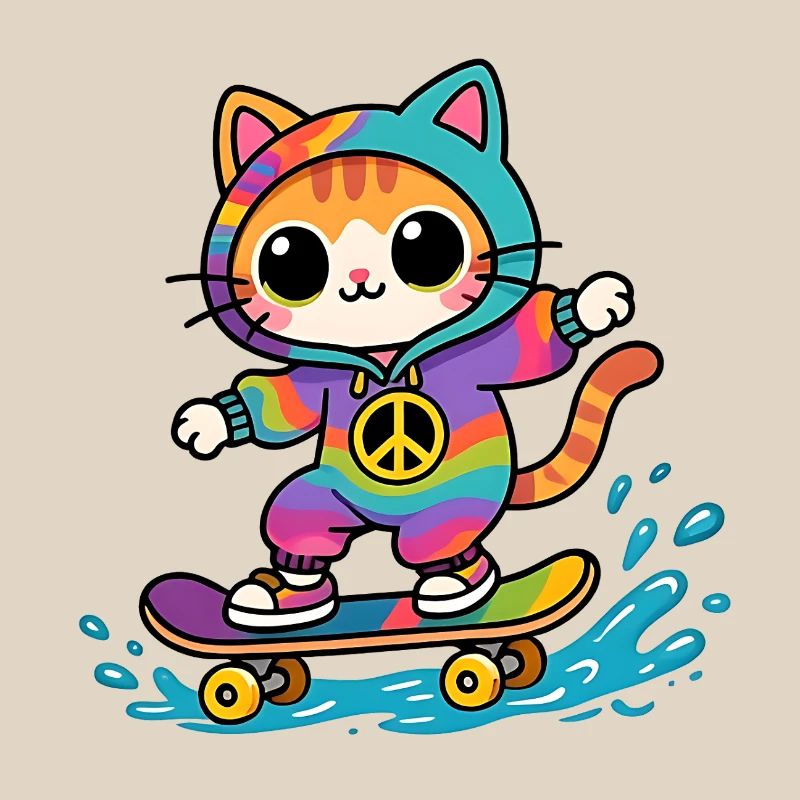 Chat multicolore skateboard