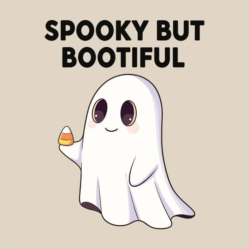 Spooky But Bootiful Cute Ghost Holding Candy Corn 