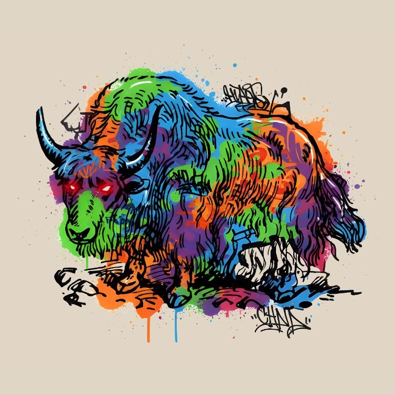 Rainbow Yak Graffiti Pattern