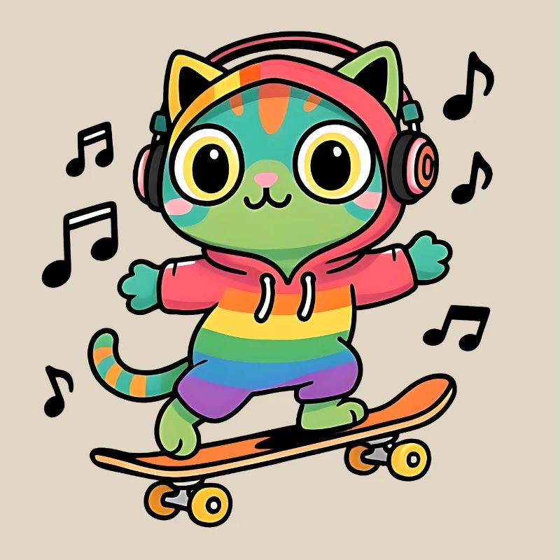 Rainbow cat on skateboard