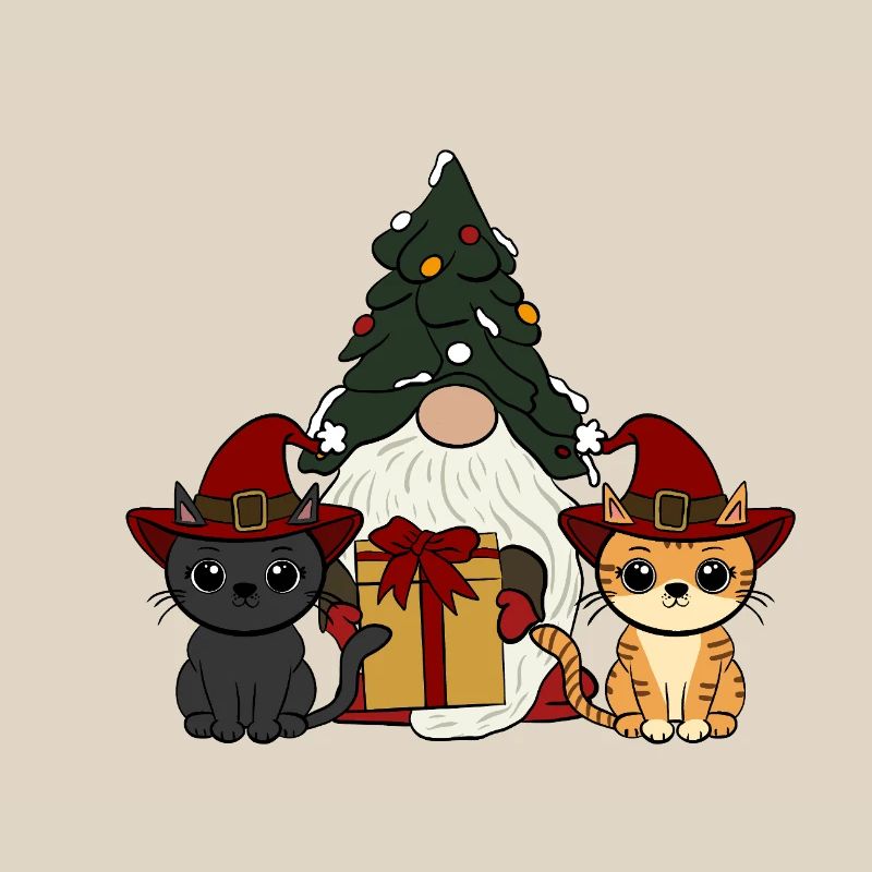 Cat with gnome