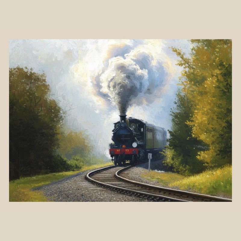 Herbstliche Dampfeisenbahn im Wald