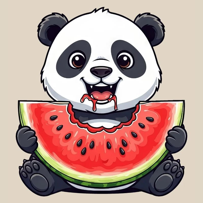 Mignon Panda Dessin Animé Pastèque Fruit D’été