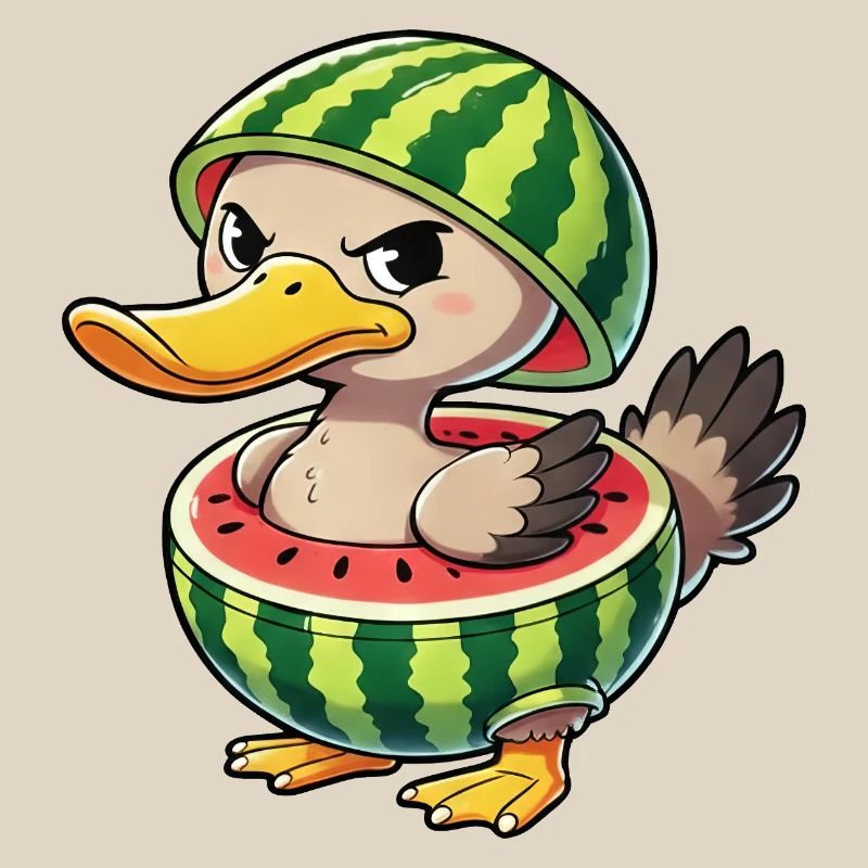 Grumpy duck with watermelon summer design