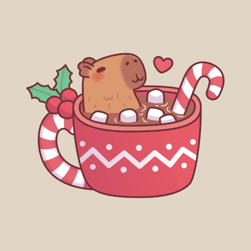 Cute Capybara Chilling In Hot Cocoa With Marshmall
