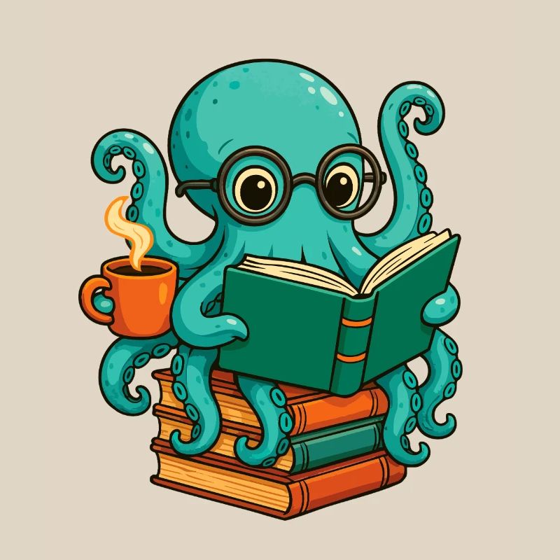 Octopus Reading Book Funny Ocean Nerd Bookworm