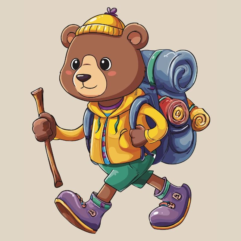 Cute Bear Hiking Camping Adventure Backpacker