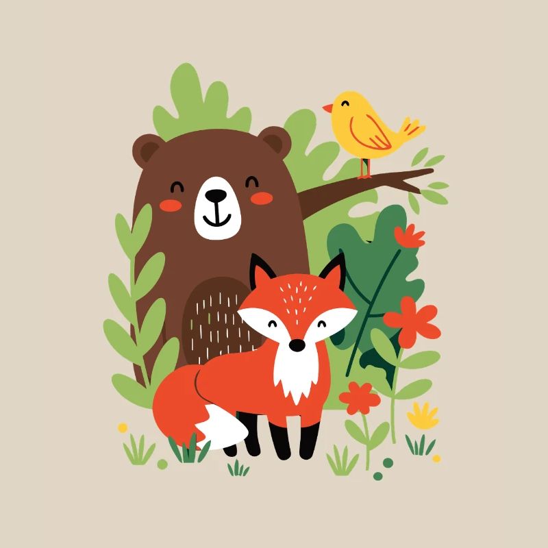 Forest Animals - Bear, Fox & Bird