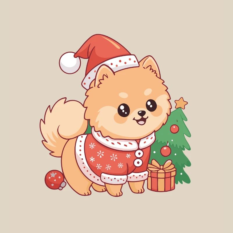 Chien Noël kawaii en pull