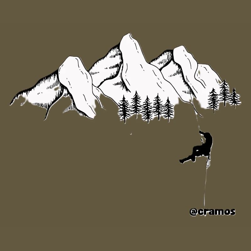 Cimes enneigées et grimpeur noir