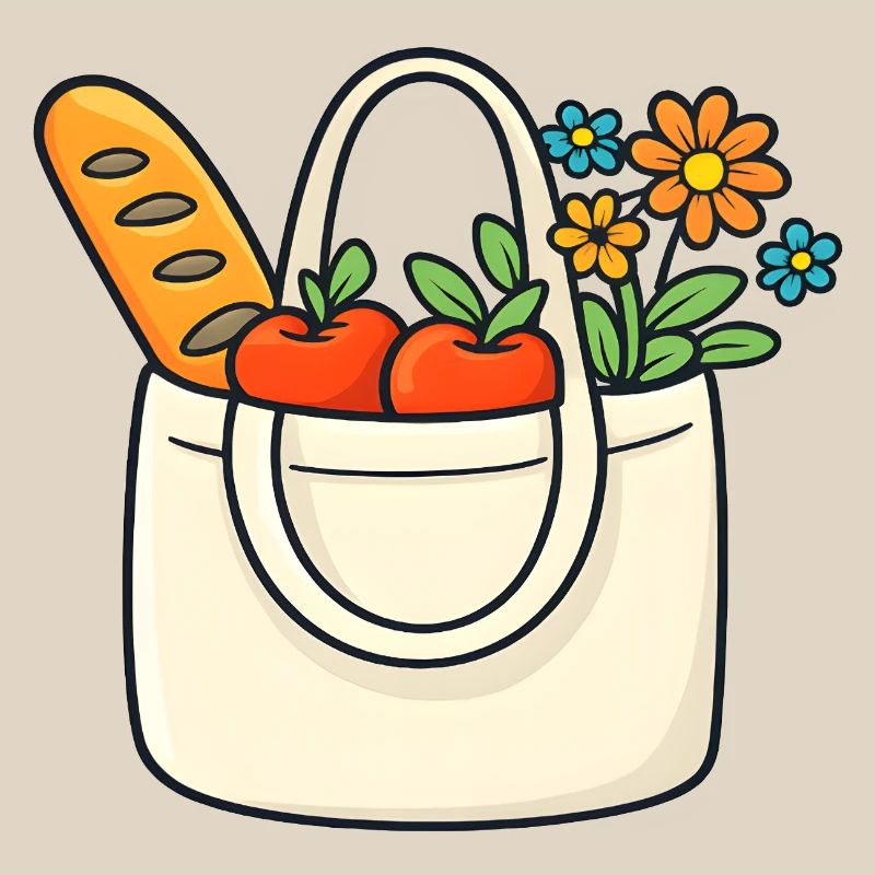 Bunte Einkaufstasche mit Gemüse und Blumen