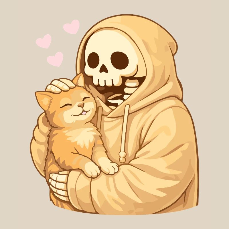 Squelette douillet avec chat – Proximité douce