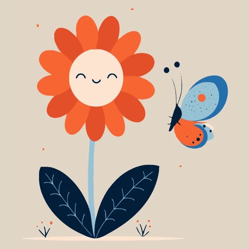 lachende Blume mit Schmetterling