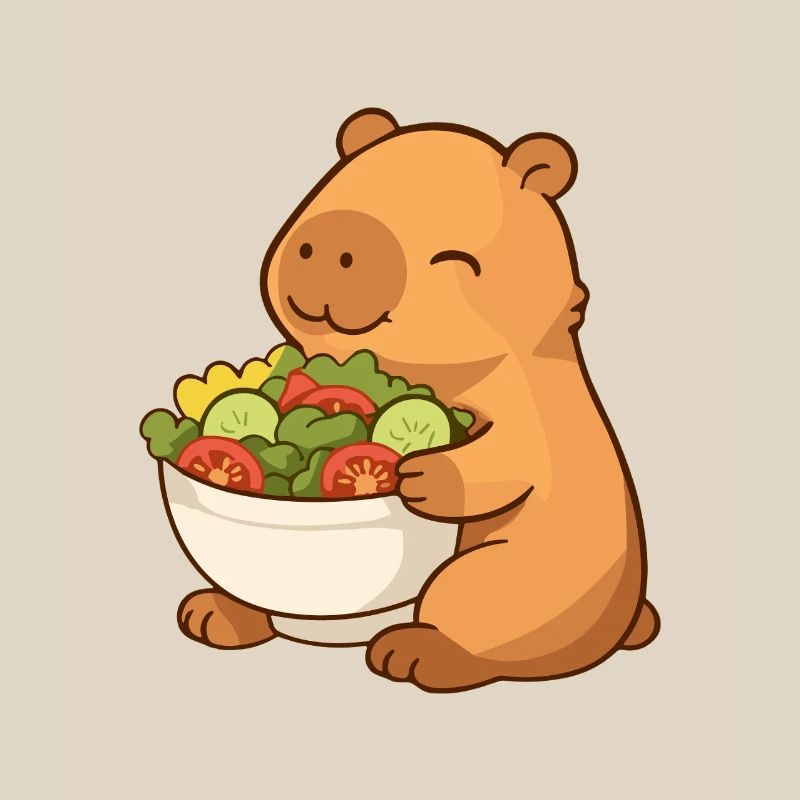 Capybara avec saladière colorée