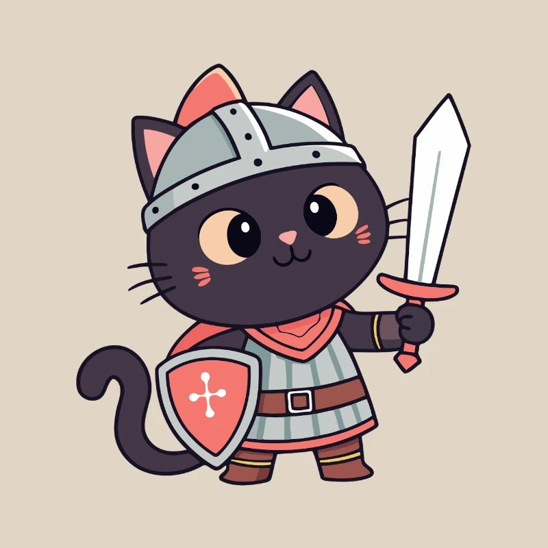 Chat Chevalier: épée et écu mignon