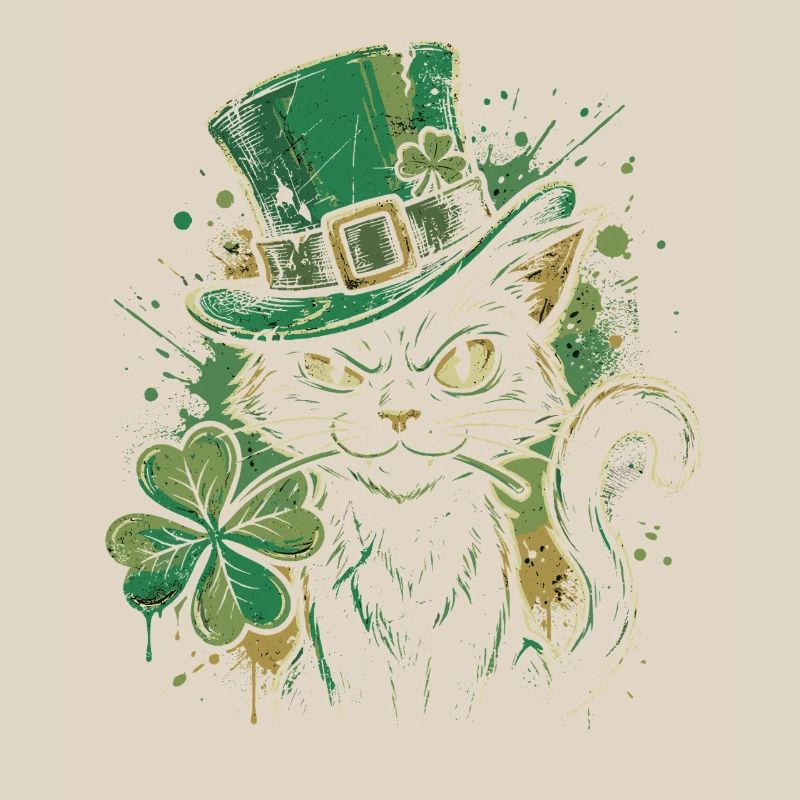 Ronronnement de chat vert avec trèfle