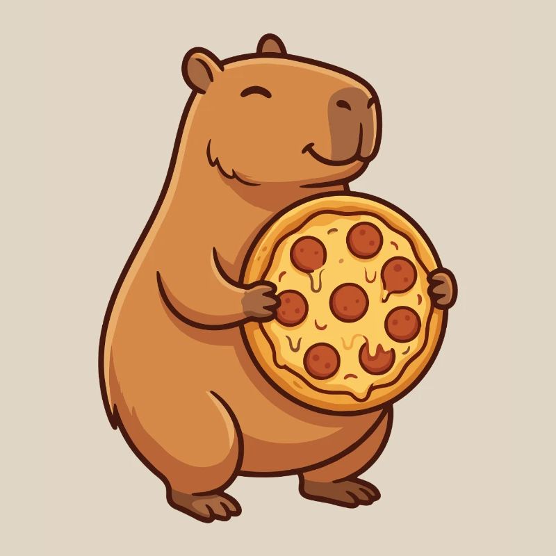Capybara with pizza