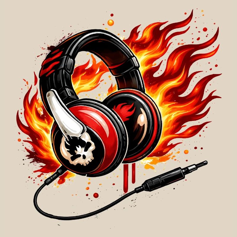 Flammen Kopfhörer Skull Design 
