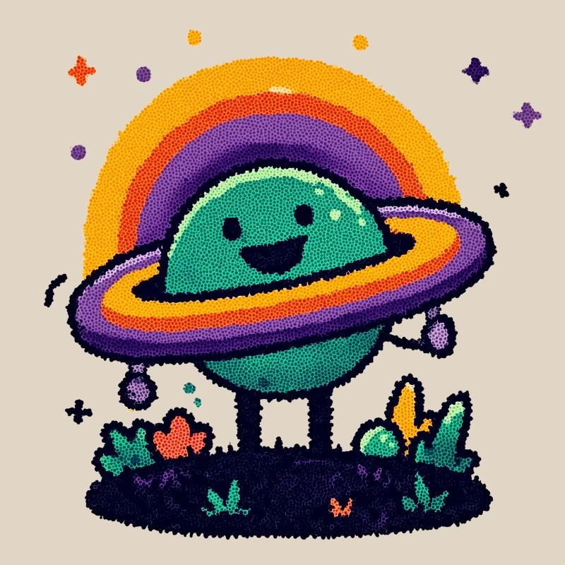Colorful planet with ring