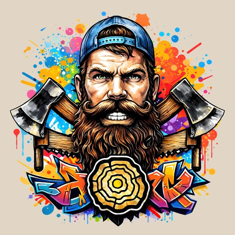Graffiti lumberjack with double axe