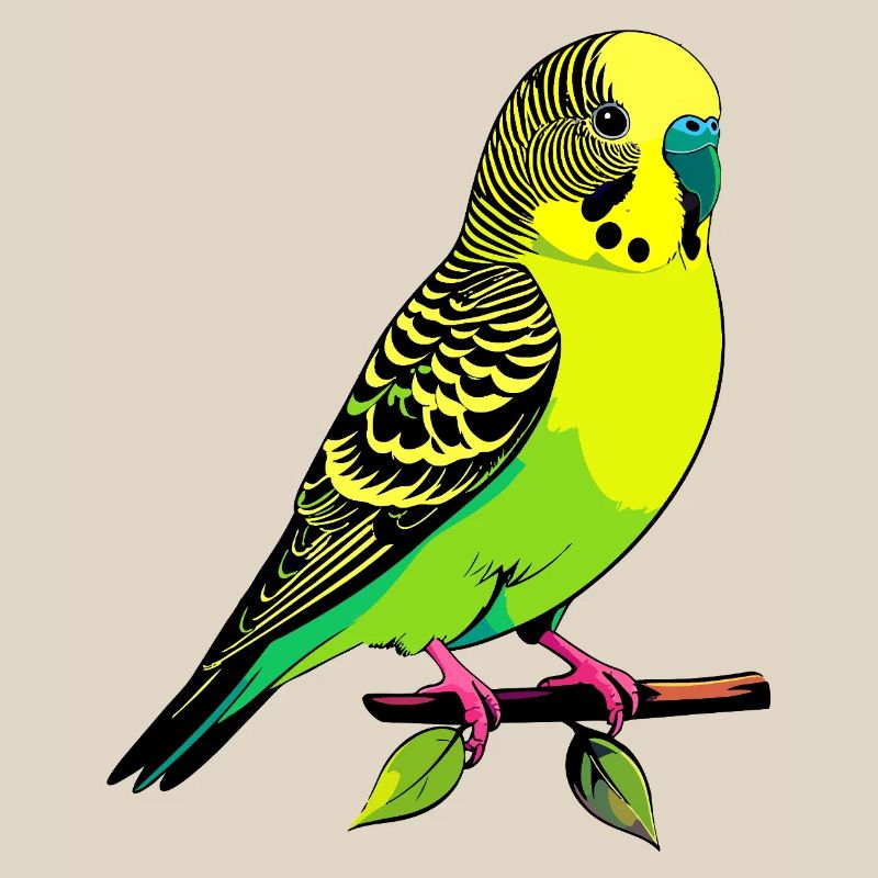 Perruche ondulée jaune-vert néon posée sur une branche