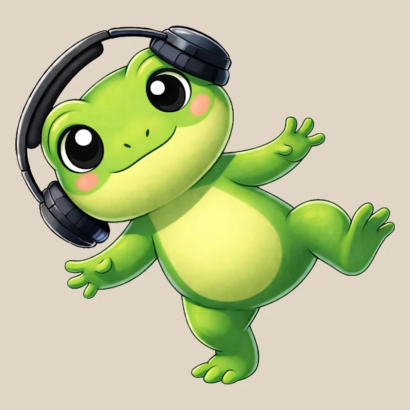 Crapaud grenouille mignon avec une technologie de danse casque