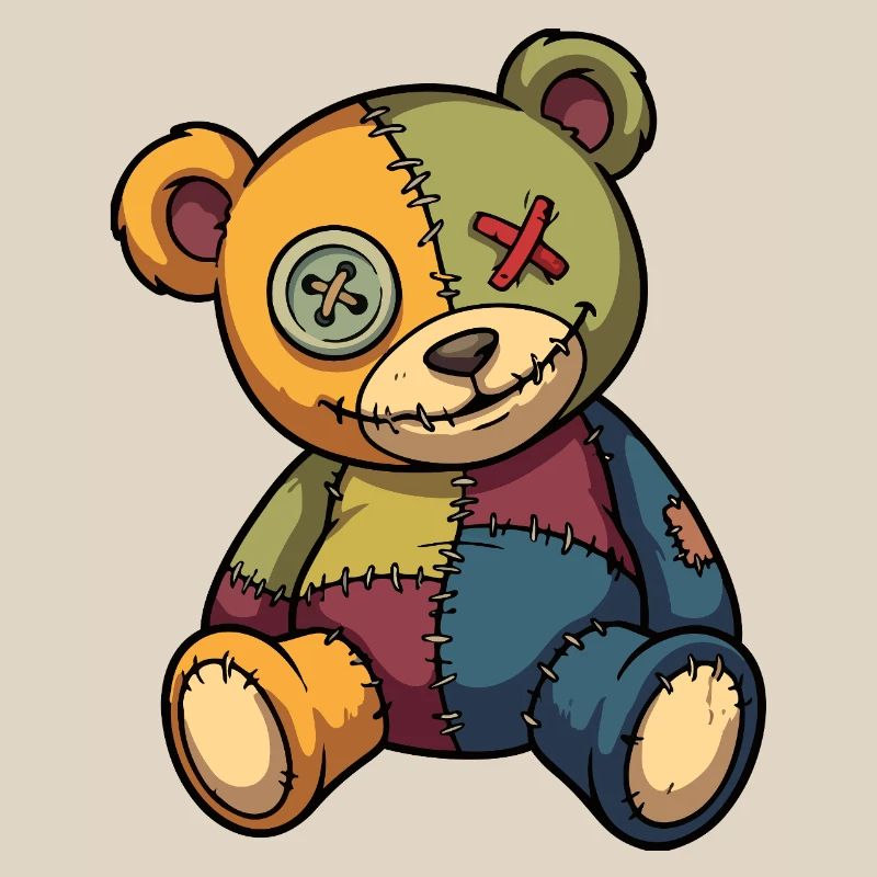 Patchwork Teddy Bear Unique Made of Patch Button Eye