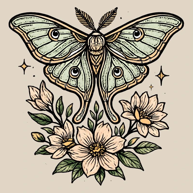 Moth with flower bouquet