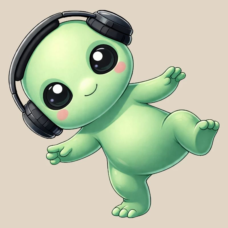 Alien Alien with Headphones Techno Dancing