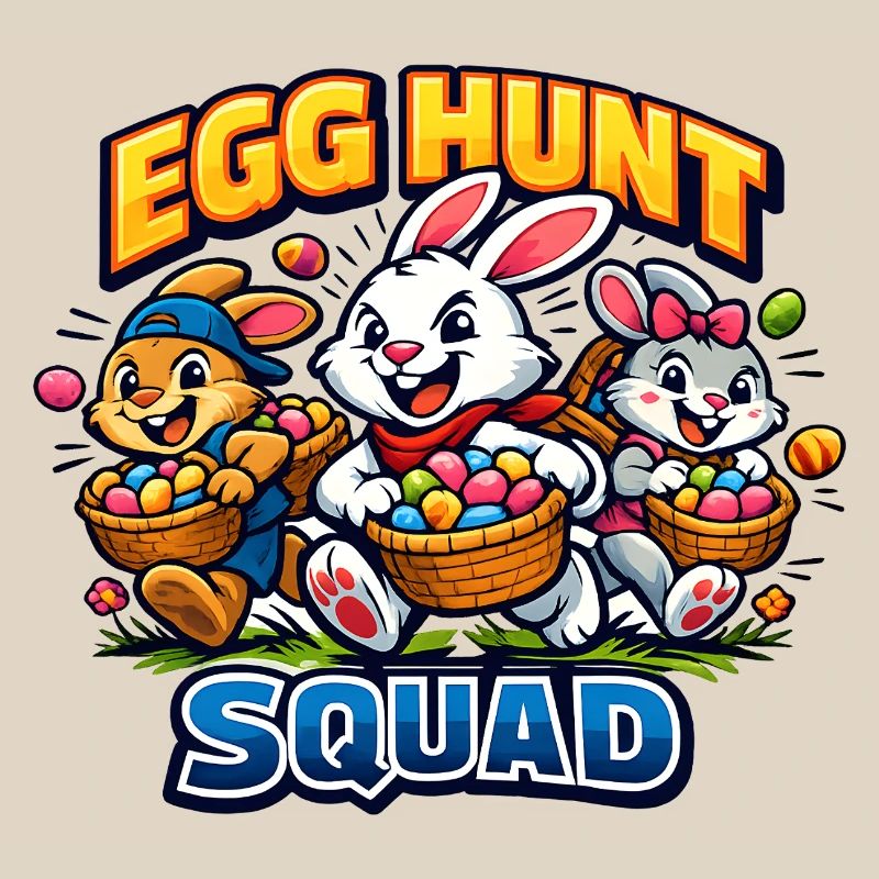 Cute Easter bunny with colorful egg and lettering
