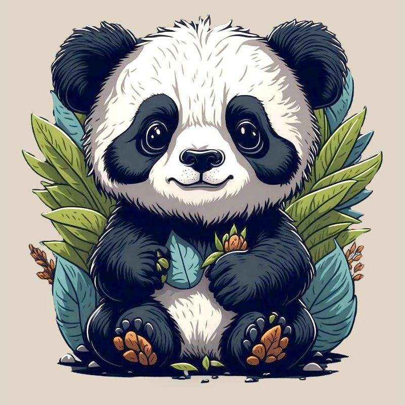Le panda dans la forêt de feuilles