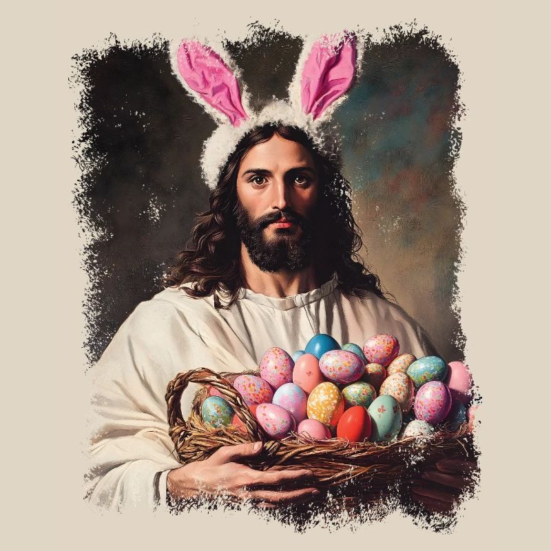 Easter funny Jesus Christ with Easter eggs