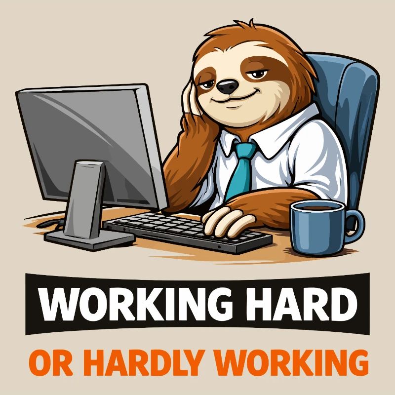 Sloth at Desk: Work Hard Meme