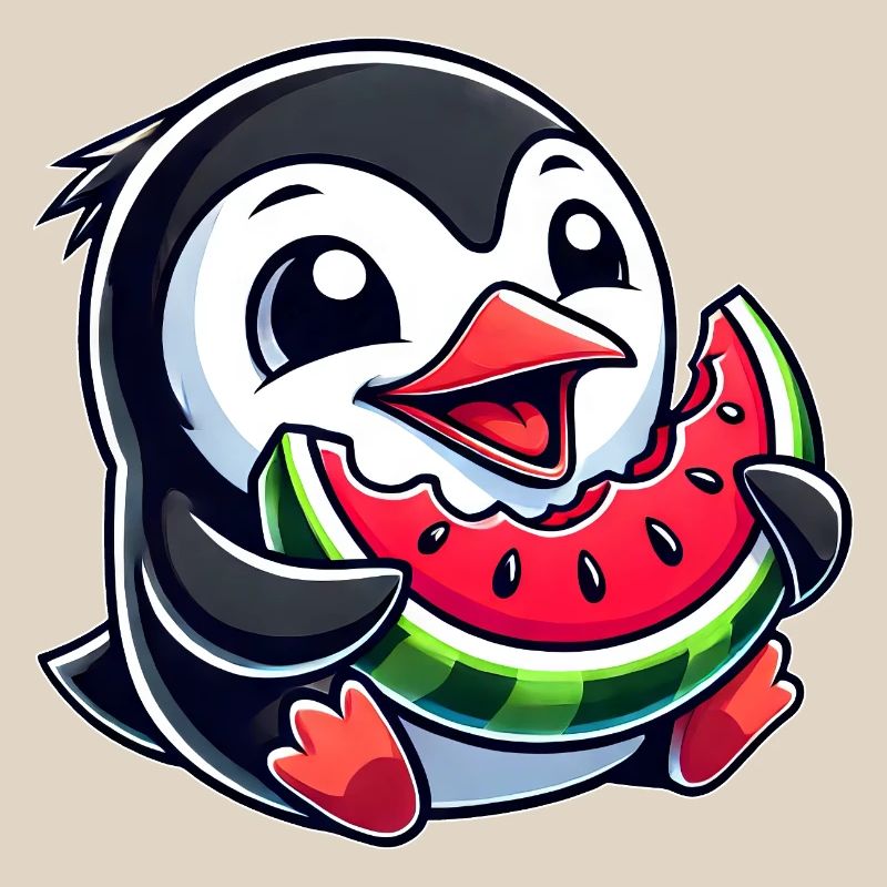 Pingouin avec pastèque fruit d’été