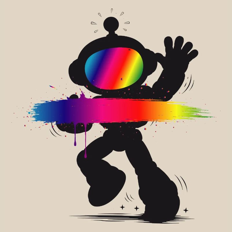 Robot Silhouette Rainbow Splash Design