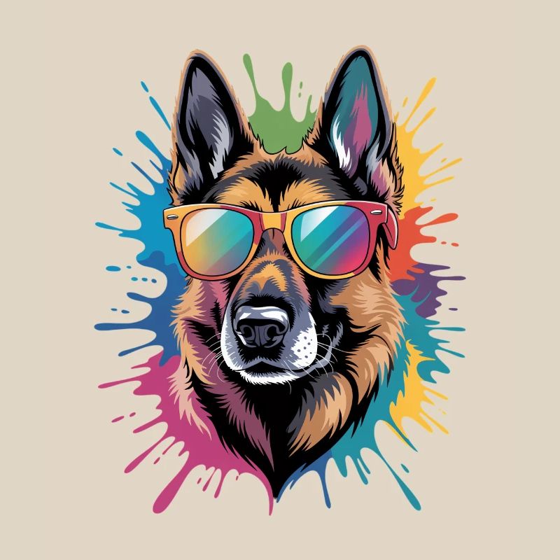 Bunter Deutscher Schäferhund Wasserfarben Spritzer