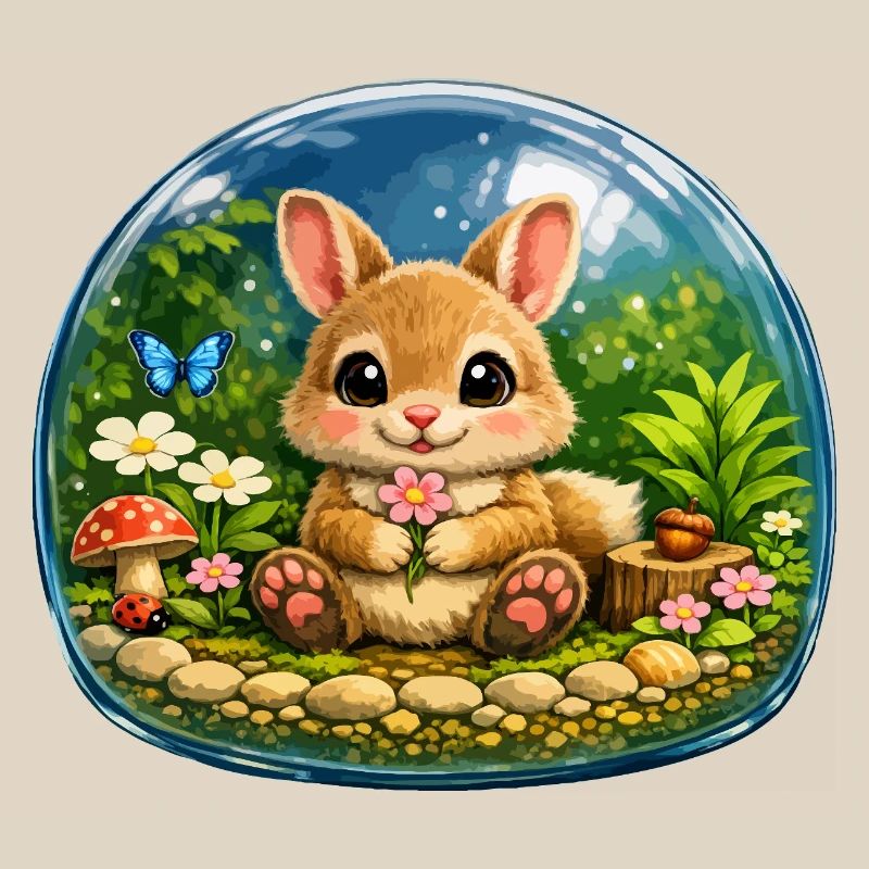 Le lapin mignon dans la bulle de la forêt