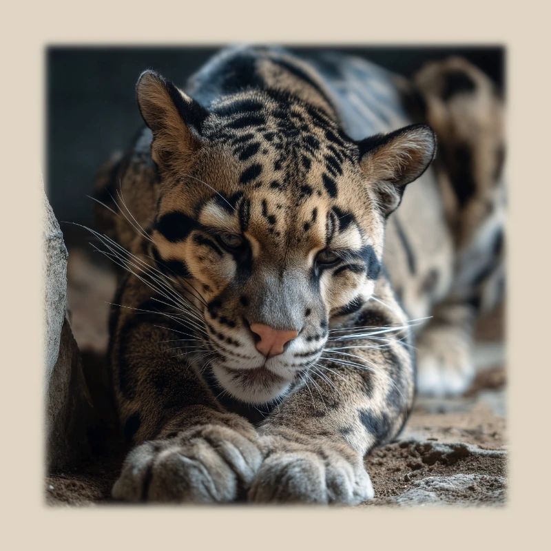 Clouded leopard resting pose Expressive wildcat