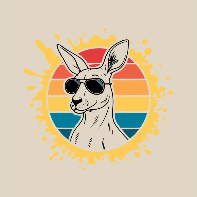Kangaroo silhouette retro sun