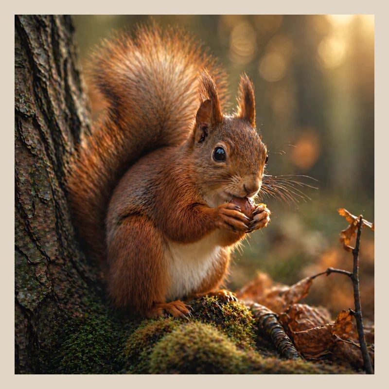 Squirrel in sunlit forest