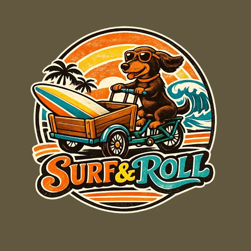 Teckel surf & roll avec planche de surf
