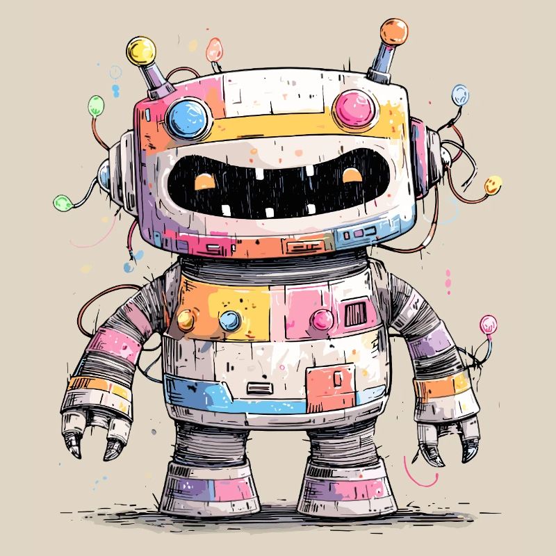 Bunter Roboter mit Farbspritzern