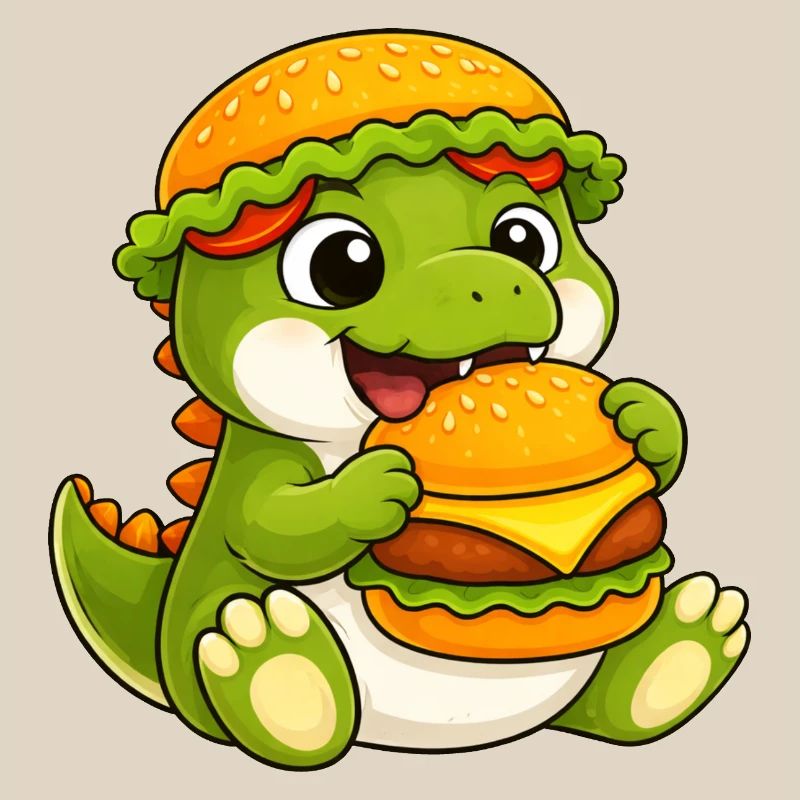 Mignon dessin animé T-Rex, Dino Burger, Reptile de restauration rapide