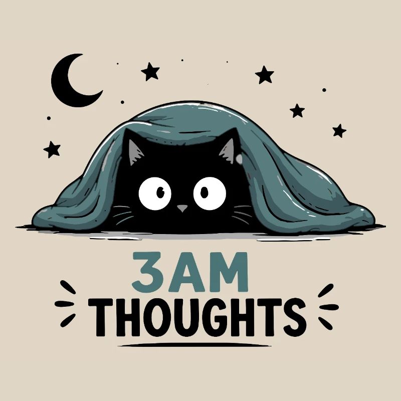 3AM Thoughts Funny Black Cat Under Blanket