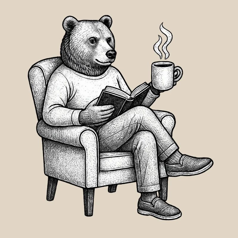 Bear Reader with Book and Mug